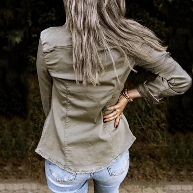 Damen Jeansjacke mit langen Ärmeln und Brusttaschen