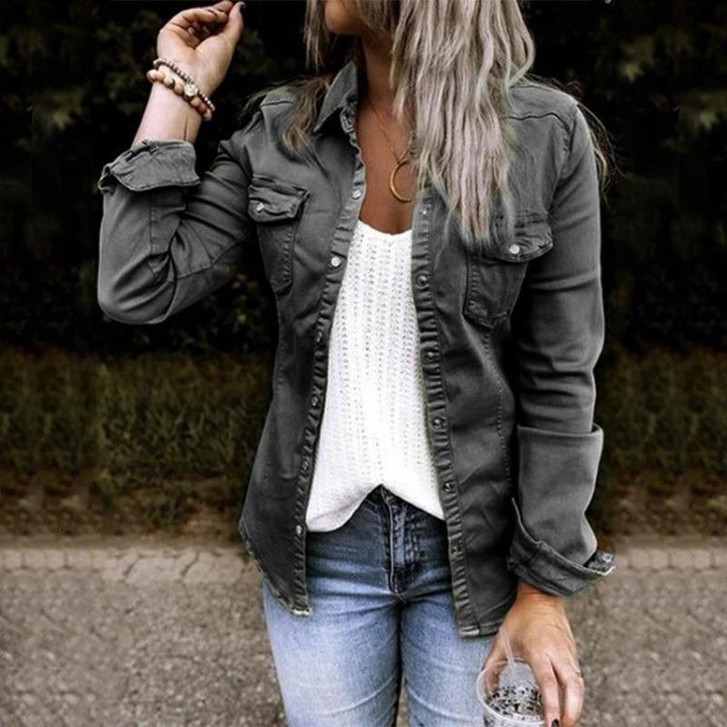 Damen Jeansjacke mit langen Ärmeln und Brusttaschen