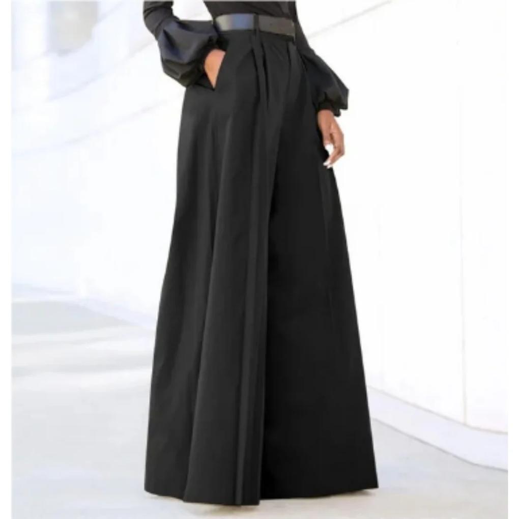 Einfarbige Damenhose mit weitem Bein