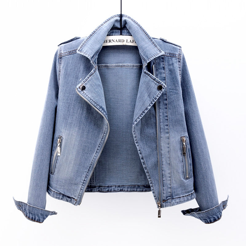 Damen-Jeansjacke mit langen Ärmeln und asymmetrischem Reißverschluss
