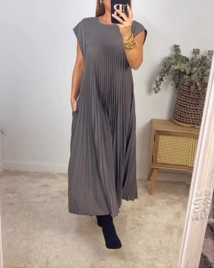 Damen Sommer Maxikleid mit kurzen Ärmeln und Rundhalsausschnitt