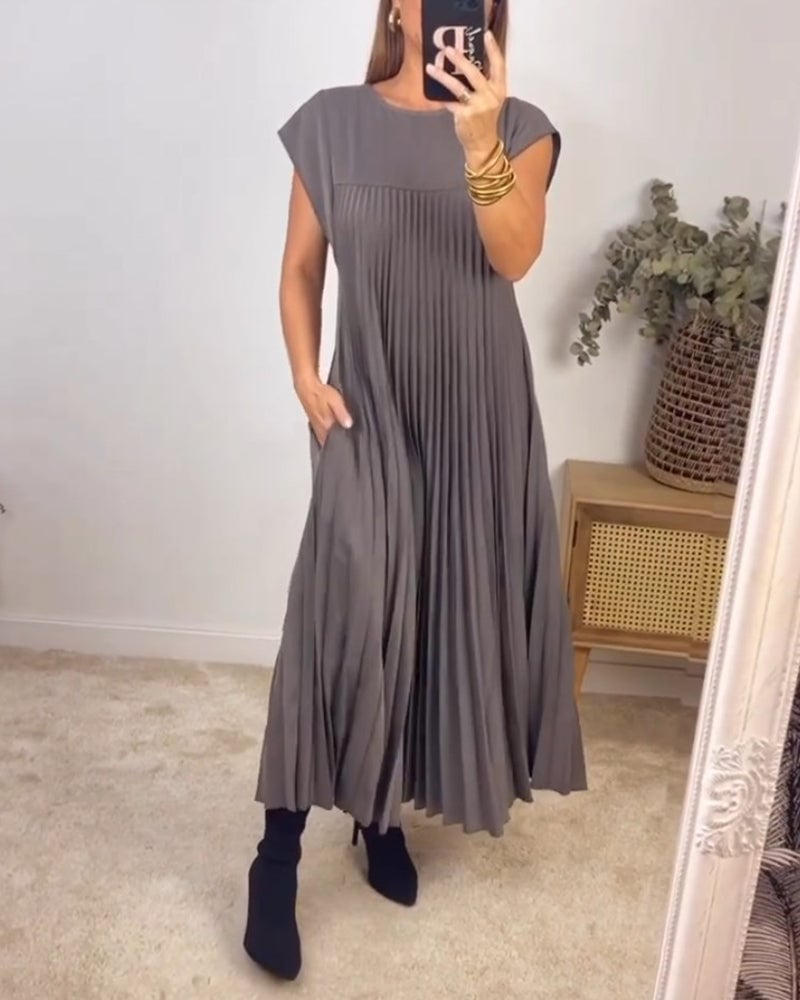 Damen Sommer Maxikleid mit kurzen Ärmeln und Rundhalsausschnitt