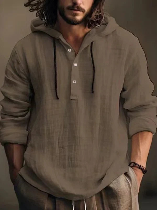 Herren Sommer-Leinen-Hoodie mit Knopfleiste