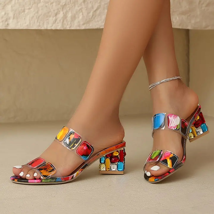 Damen Slip-on Sandalen für den Sommer mit Blockabsatz