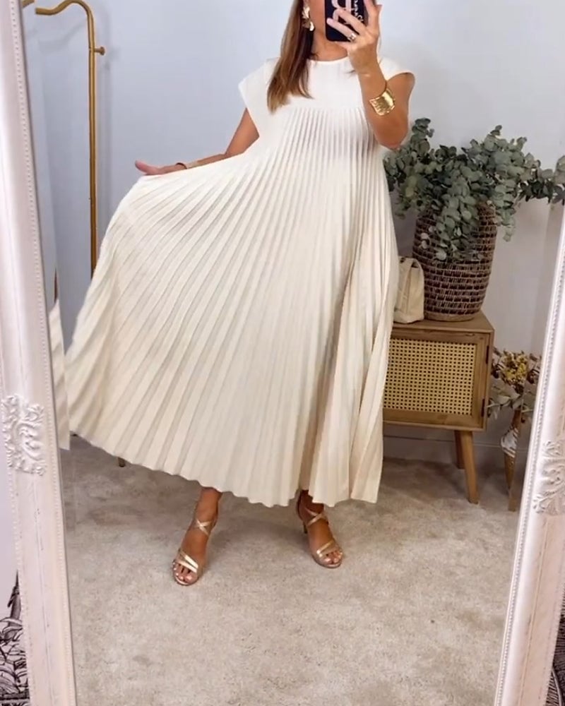 Damen Sommer Maxikleid mit kurzen Ärmeln und Rundhalsausschnitt