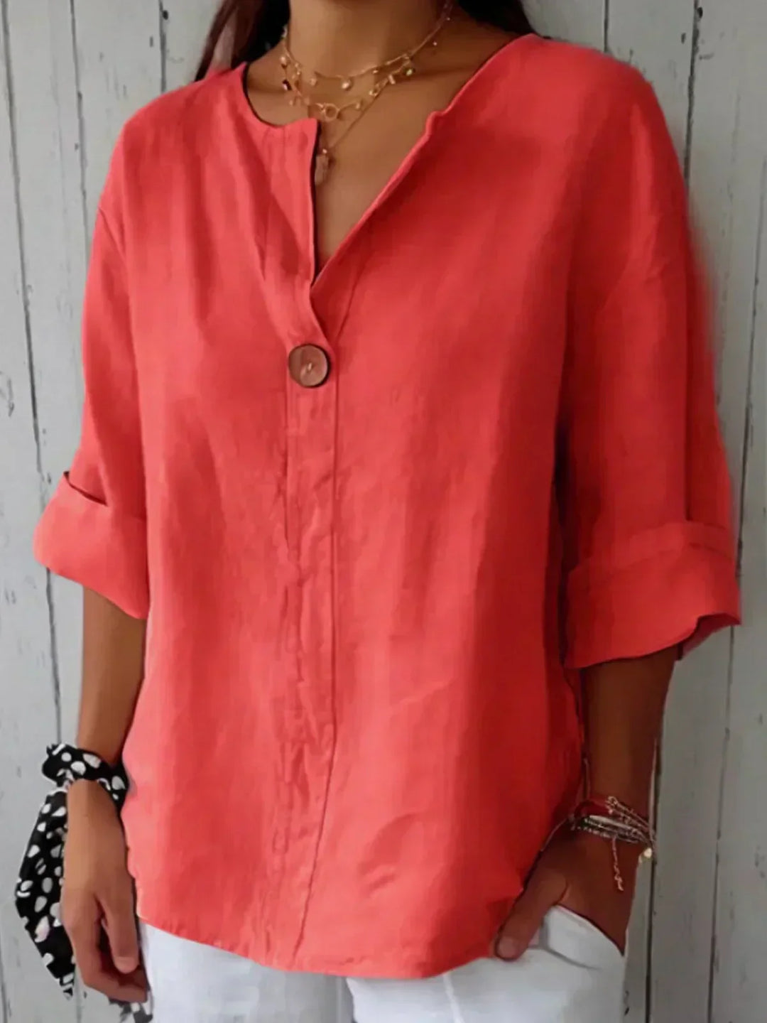 Damen Sommerbluse mit V-Ausschnitt und Dreiviertelärmeln