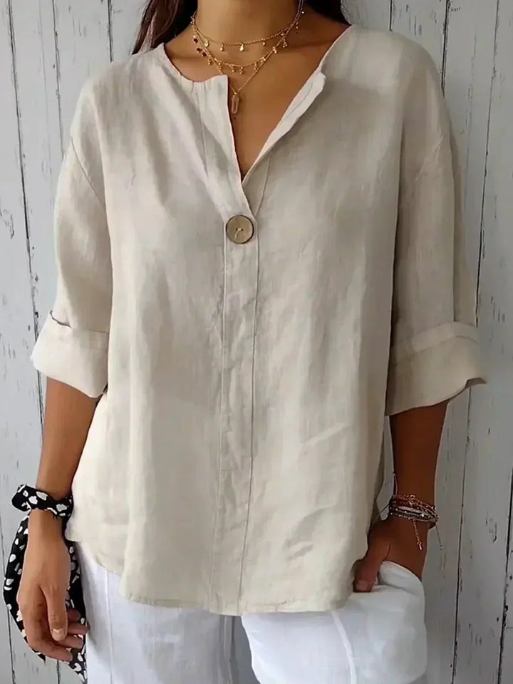 Damen Sommerbluse mit V-Ausschnitt und Dreiviertelärmeln