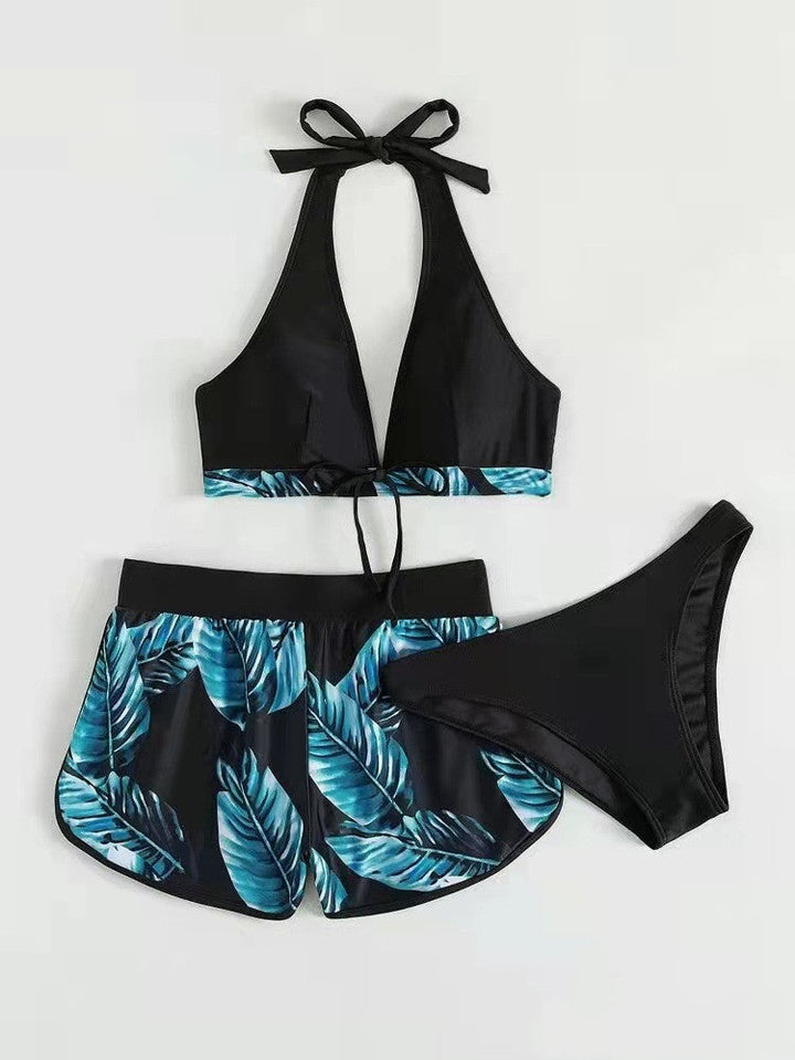 Damen Drei-Teile Bikini-Set mit V-Ausschnitt Halter-Top