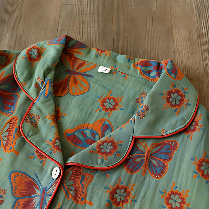 2-teilige Baumwoll-Loungewear mit Schmetterlingsprint