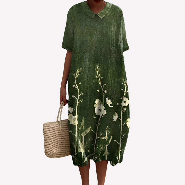 Damen Florale Sommerkleid – V-Ausschnitt & Kurze Ärmel