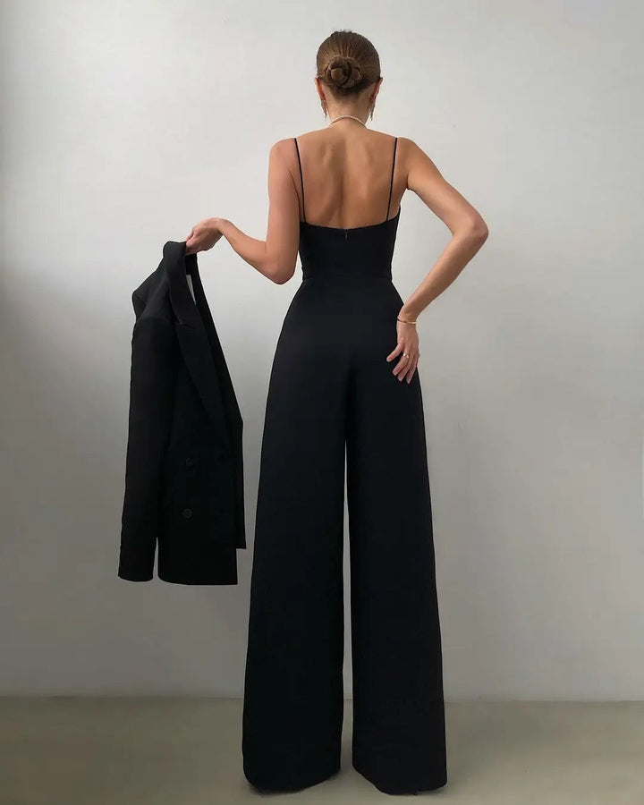Ärmelloser Jumpsuit mit hohem Bund und weitem Bein