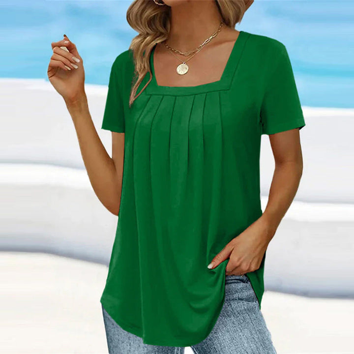 Damen Sommerbluse mit eckigem Ausschnitt und kurzen Ärmeln