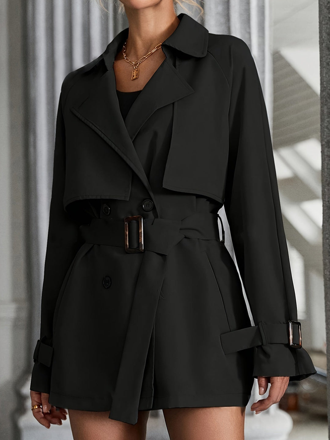 Damen Trenchcoat mit Kragen und Taillengürtel