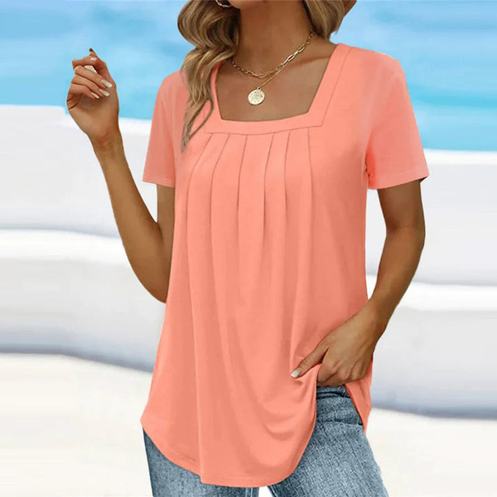 Damen Sommerbluse mit eckigem Ausschnitt und kurzen Ärmeln