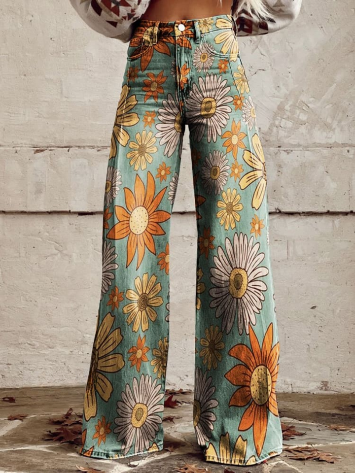 Damen Sommerjeans mit Hoher Taille und Weiter Bein
