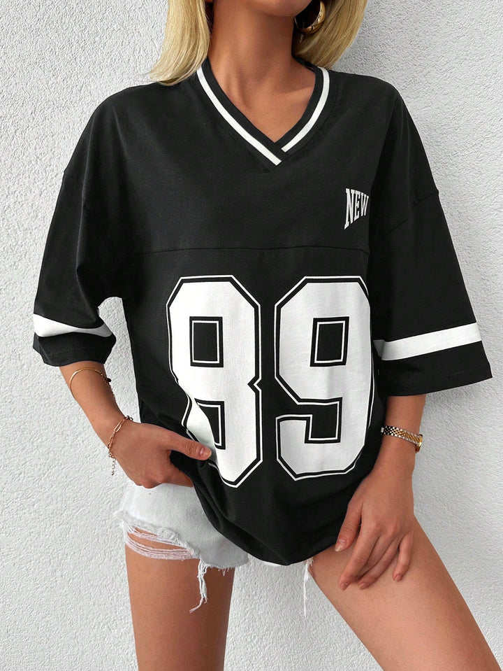 Übergroßes Freizeit-Baseball-/Football-Shirt für Damen