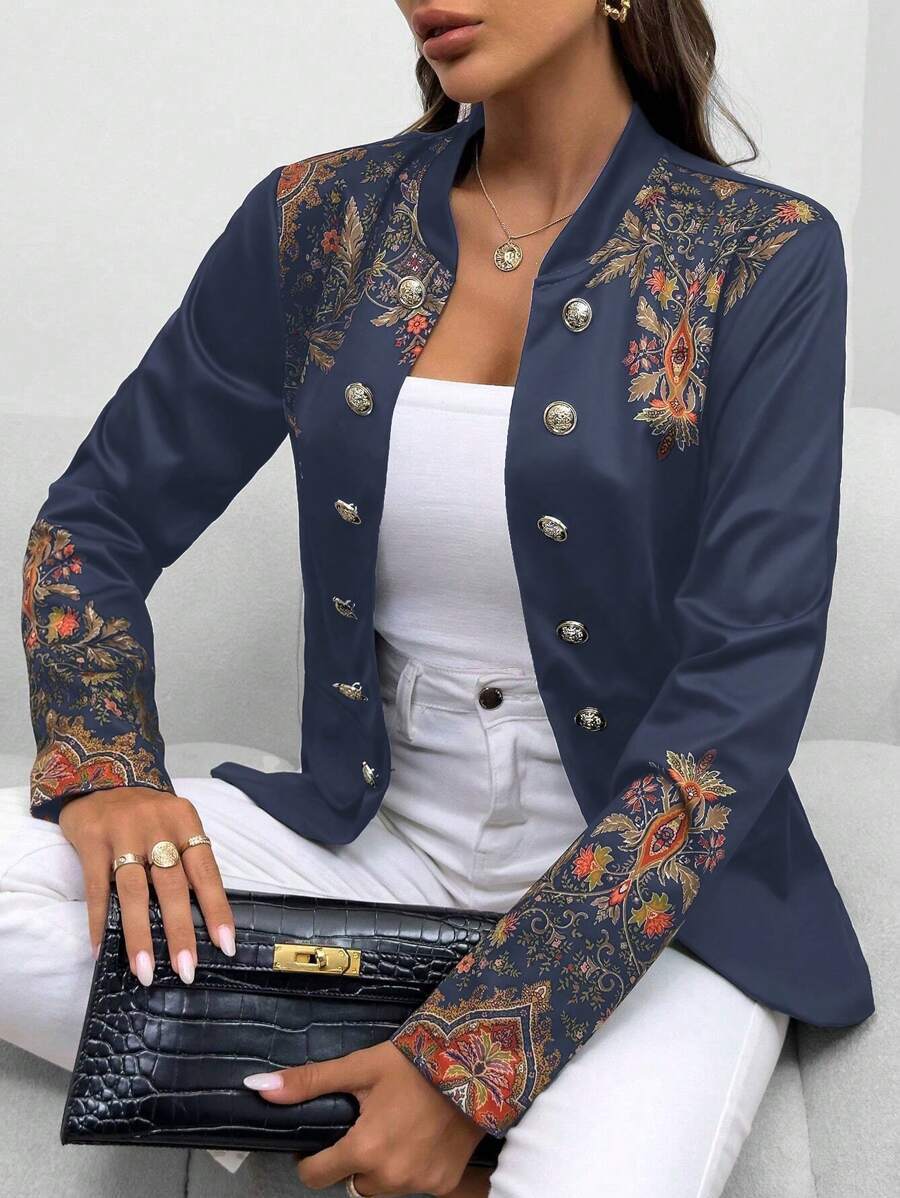 Damenblazer mit Blumenmuster und Knöpfen für den Sommer