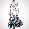 Damen Sommer Maxikleid mit V-Ausschnitt und Dreiviertelärmeln