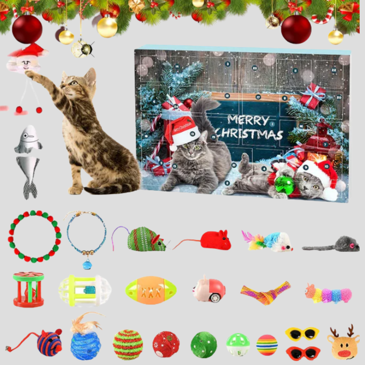 Katzen-Spielzeug-Adventskalender 24-Tage-Interaktives Countdown-Set