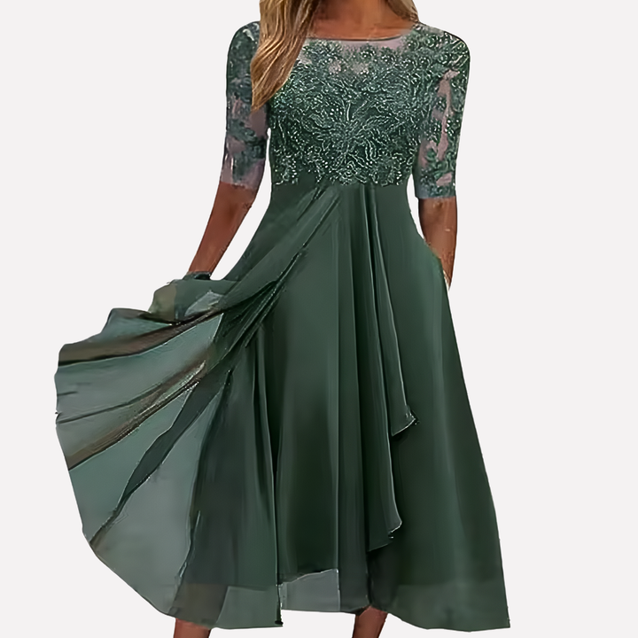 Damen florales Chiffon-Abendkleid mit Spitze