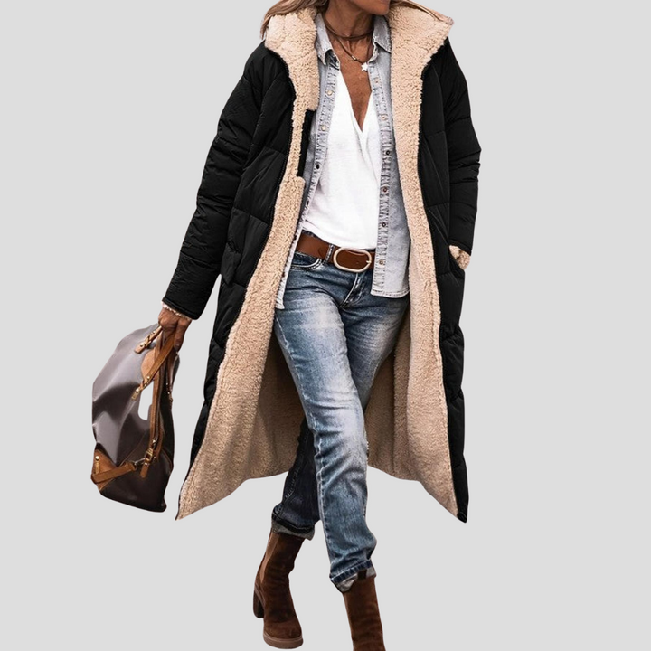 Langer, wendbarer Wintermantel für Damen