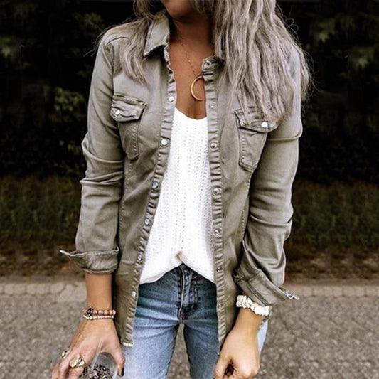Damen Jeansjacke mit langen Ärmeln und Brusttaschen