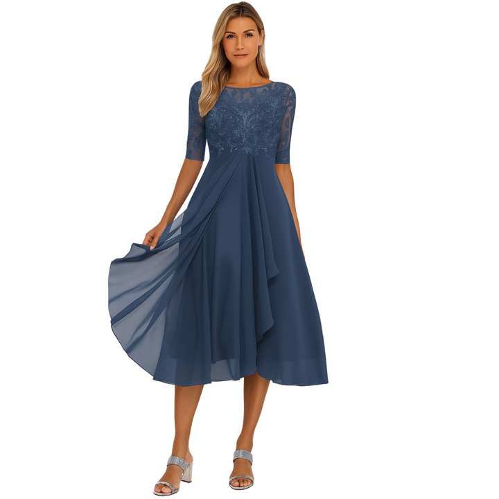 Damen Spitze & Chiffon Midi Kleid