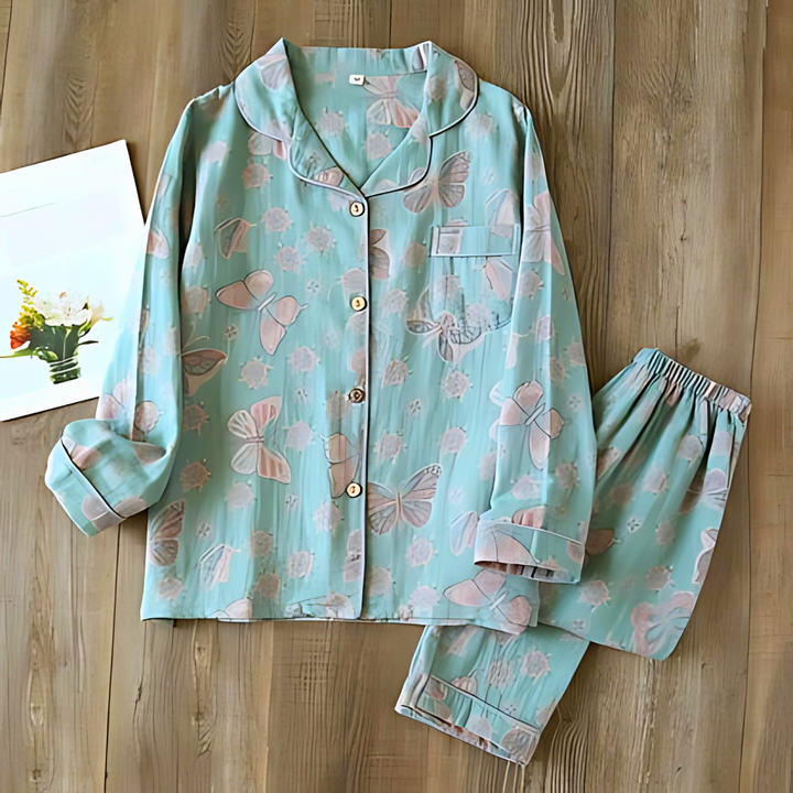 2-teilige Baumwoll-Loungewear mit Schmetterlingsprint