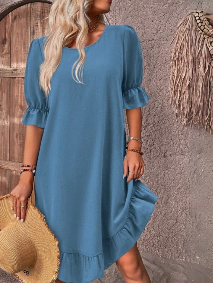 Damen Sommer Minikleid mit Rundhalsausschnitt und kurzen Ärmeln