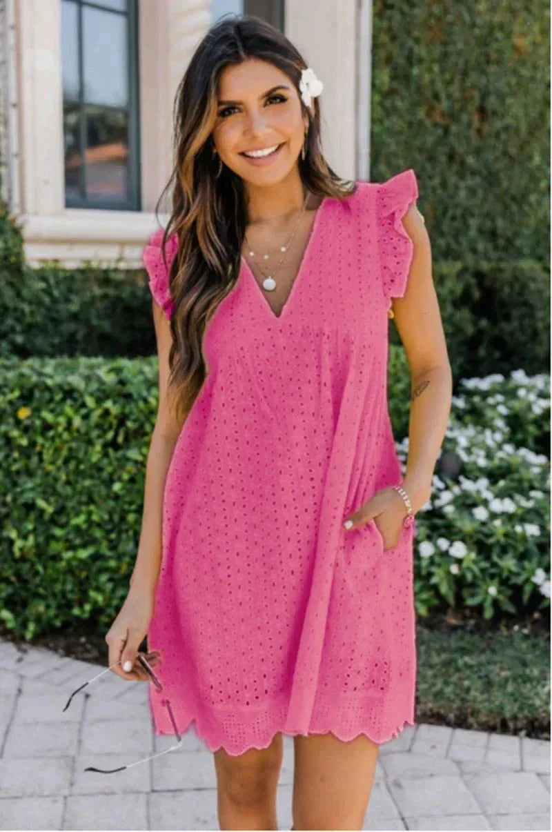 Damen ärmelloses Mini-Kleid mit V-Ausschnitt