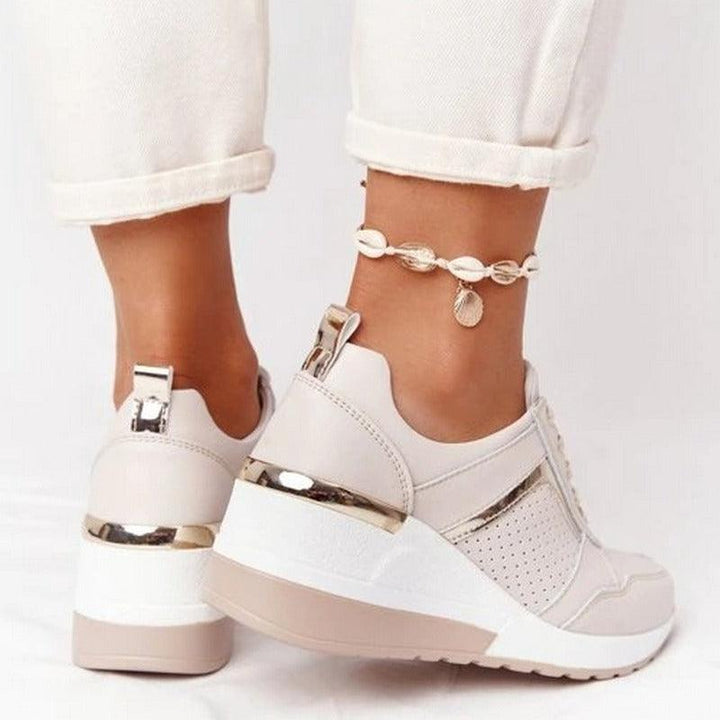 Damen Sommerschuhe mit Keilsohle und Schnürverschluss