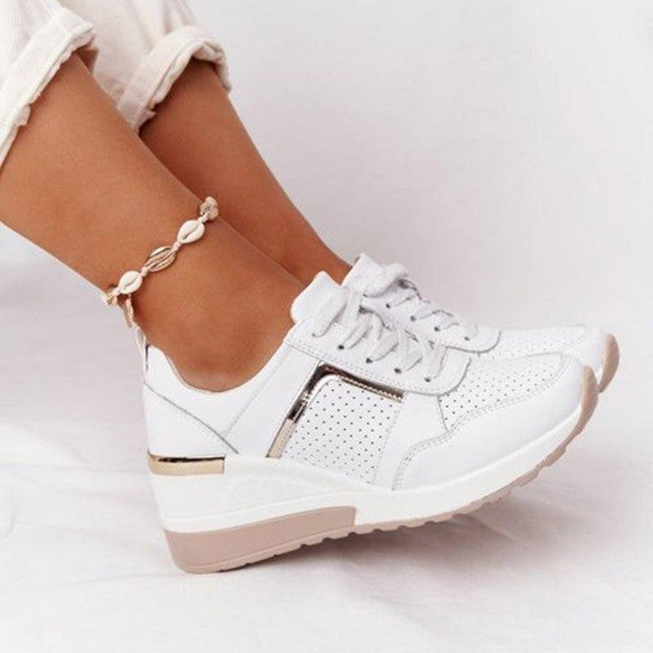 Damen Sommerschuhe mit Keilsohle und Schnürverschluss