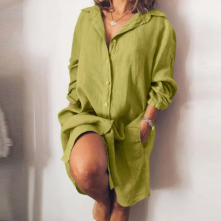 Damen Leinenhemdkleid mit langen Ärmeln