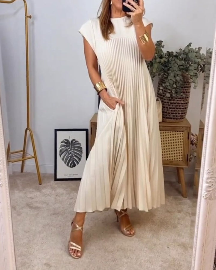 Damen Sommer Maxikleid mit kurzen Ärmeln und Rundhalsausschnitt