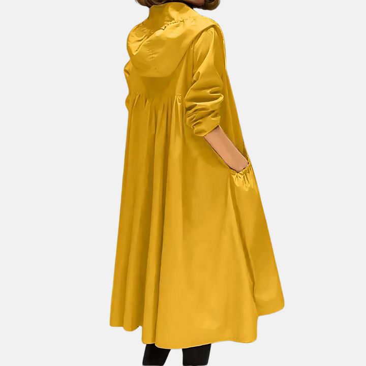 Wasserdichte Damenjacke mit Kapuze und knielangem Schnitt