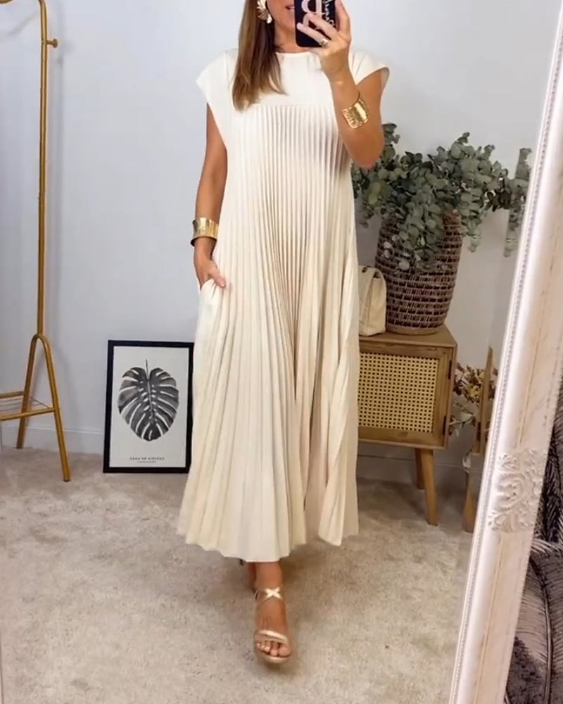 Damen Sommer Maxikleid mit kurzen Ärmeln und Rundhalsausschnitt