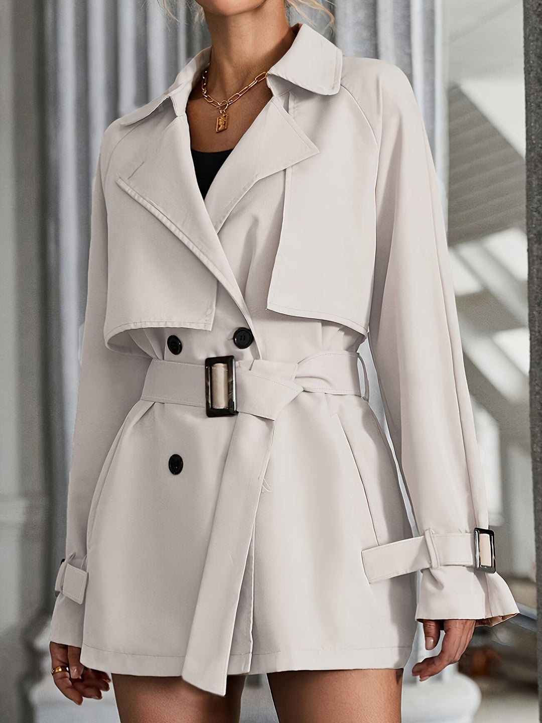 Damen Trenchcoat mit Kragen und Taillengürtel