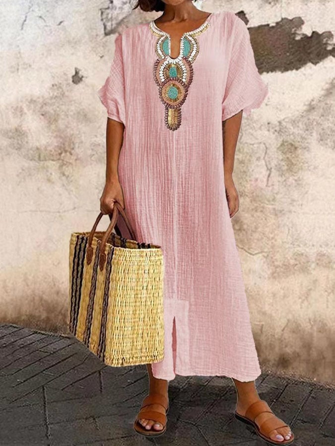 Damen Sommer Maxikleid mit kurzen Ärmeln