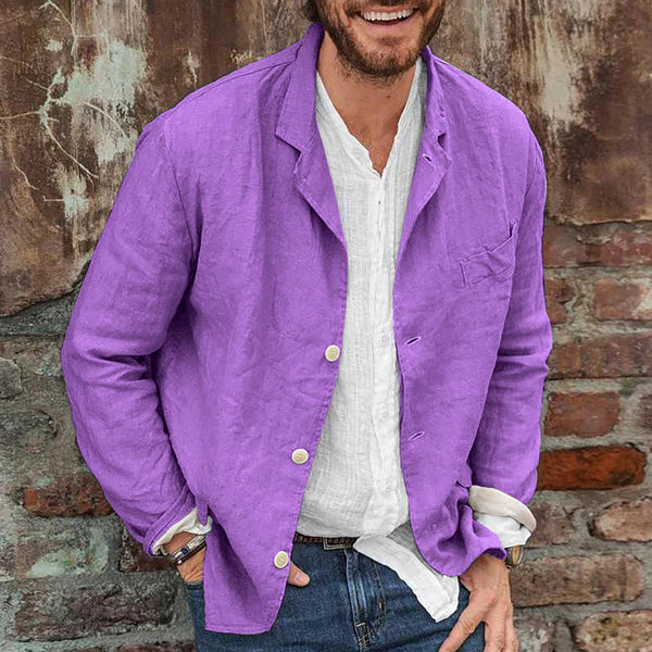 Herren Leinen Sommerjacke mit langen Ärmeln und Knopfverschluss