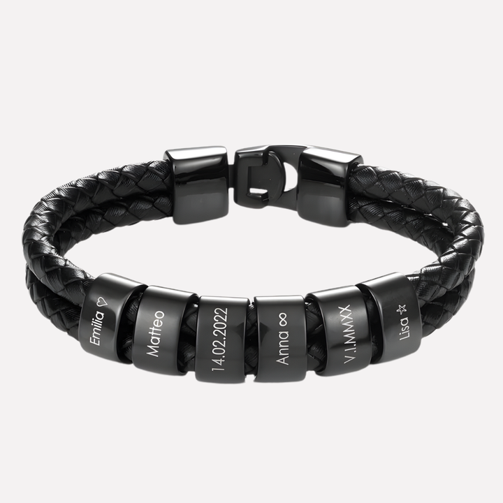 Herrenarmband in Schwarz mit gravierten Perlen