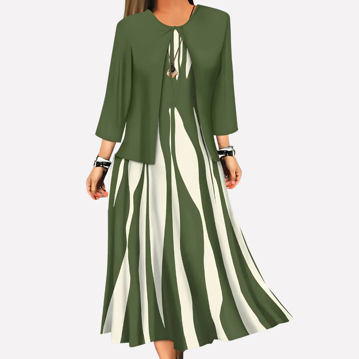 Damen Zwei-Teile Bluse & Bedrucktes Kleid Set