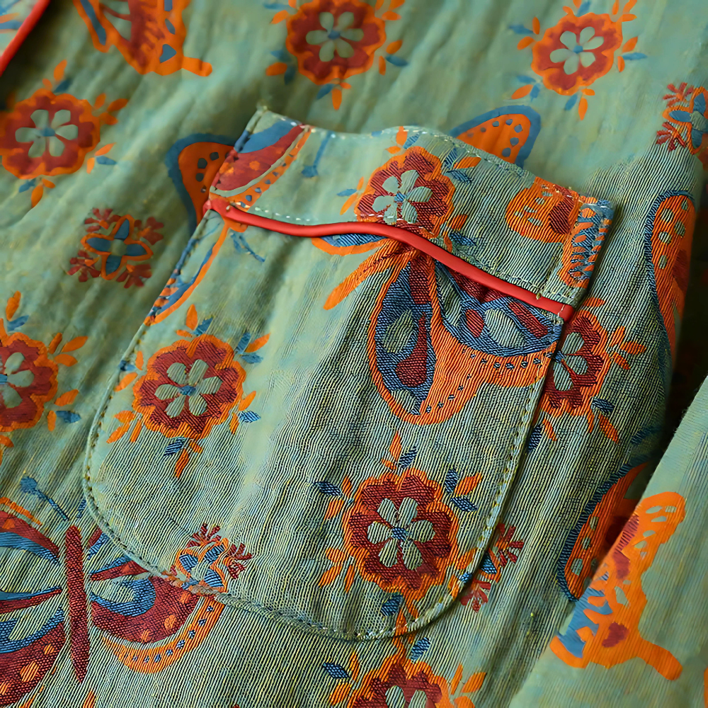 2-teilige Baumwoll-Loungewear mit Schmetterlingsprint