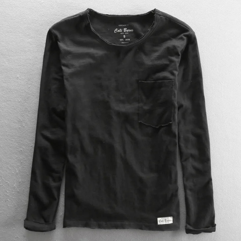 Vintage-Baumwollshirt mit langen Ärmeln und Rundhalsausschnitt