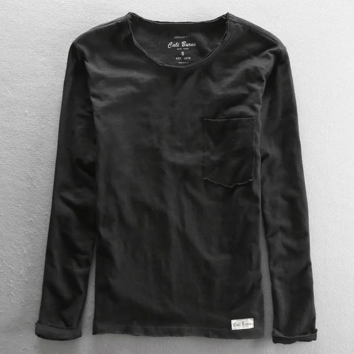 Vintage-Baumwollshirt mit langen Ärmeln und Rundhalsausschnitt