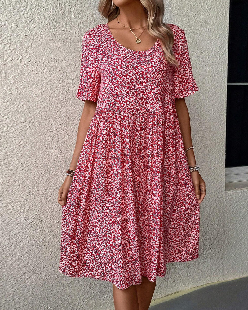 Damen Sommer Midikleid mit Blumenmuster und kurzen Ärmeln