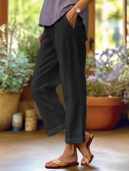 Damen Leinen Sommerhose mit geradem Schnitt und Seitentaschen