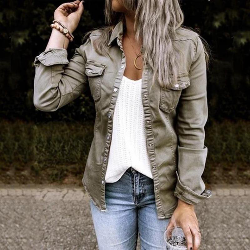 Damen Jeansjacke mit langen Ärmeln und Brusttaschen