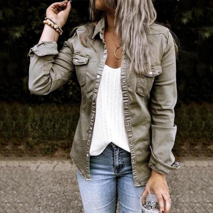 Damen Jeansjacke mit langen Ärmeln und Brusttaschen
