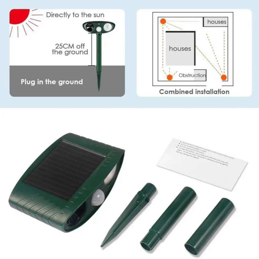 Bewegungsaktivierter solarbetriebener Ultraschall-Tiervertreiber