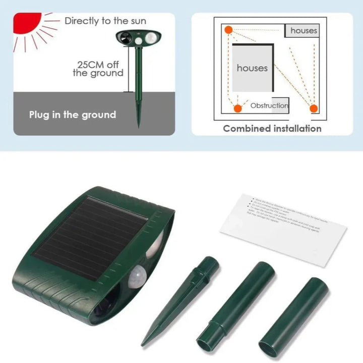 Bewegungsaktivierter solarbetriebener Ultraschall-Tiervertreiber